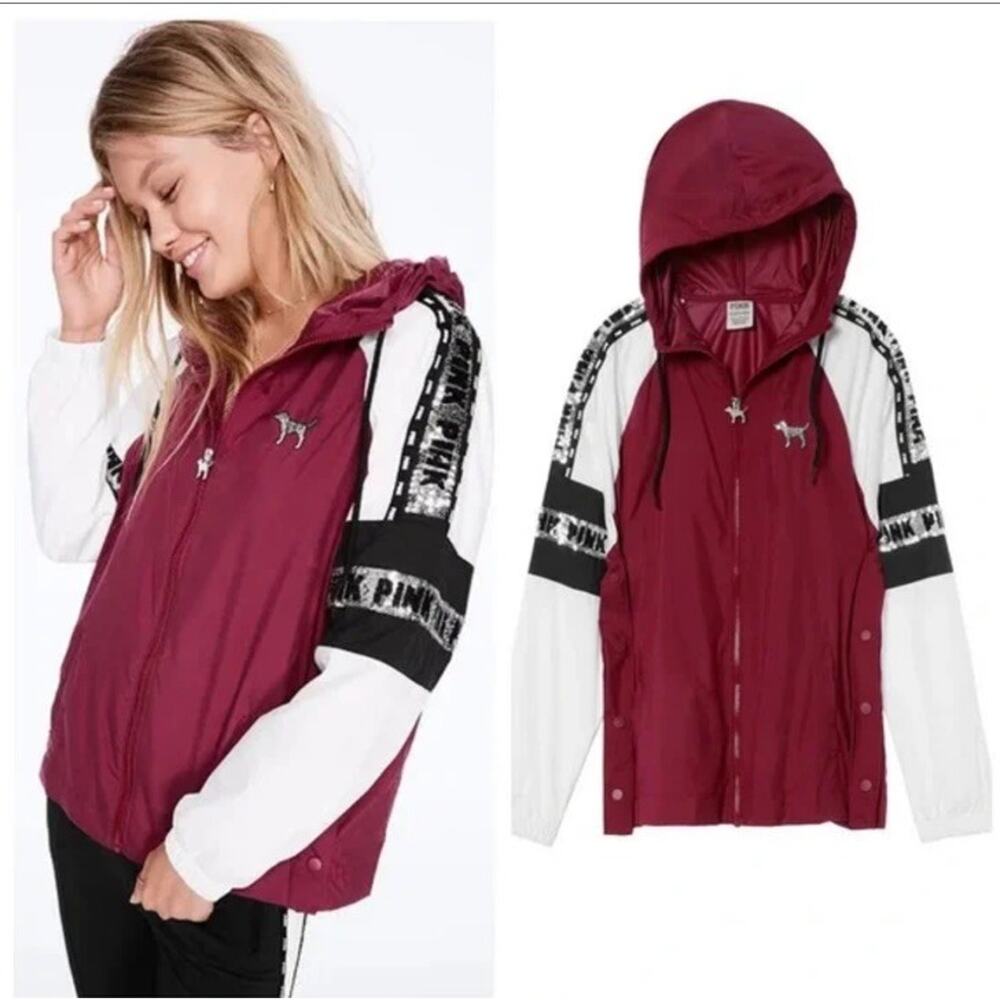 Victoria's Secret PINK XS/S Bling Campus Full-Zip Anorak, Merlot Night